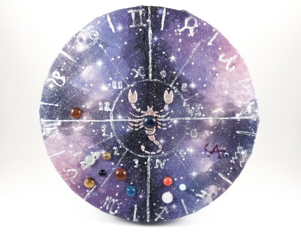 Egyedi, személyre szóló kristályhoroszkóp születési dátum alapján, galaxis háttérrel, 20 cm-es feszített vászonkép