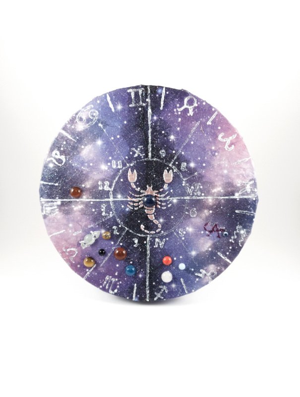 Egyedi, személyre szóló kristályhoroszkóp születési dátum alapján, galaxis háttérrel, 20 cm-es feszített vászonkép